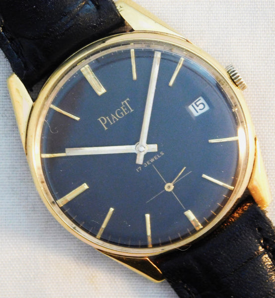 Piaget Classic Black Dial 18K GP Manual Wind Swiss Made 1950 s Mens Watch.34mm