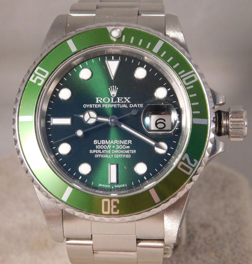 Light Slate Gray Rolex Submariner Date 16800 SS Green Dial/Green Bezel Insert Mens Watch....40mm
