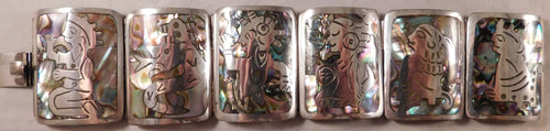 Dim Gray Abalone Bracelet Mexican Southwest .925 Sterling Silver Inlay....7.9"