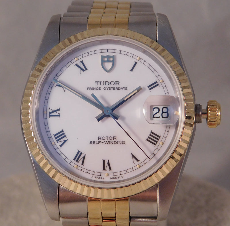 Dim Gray Rolex Tudor Prince Oysterdate 18k Solid Gold Bezel Circa 1996 Mens Watch....34mm
