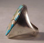 Rosy Brown Zuni Mother of Pearl and Turquoise .925 Sterling Silver Large Heavy Mens Ring Size 10.25