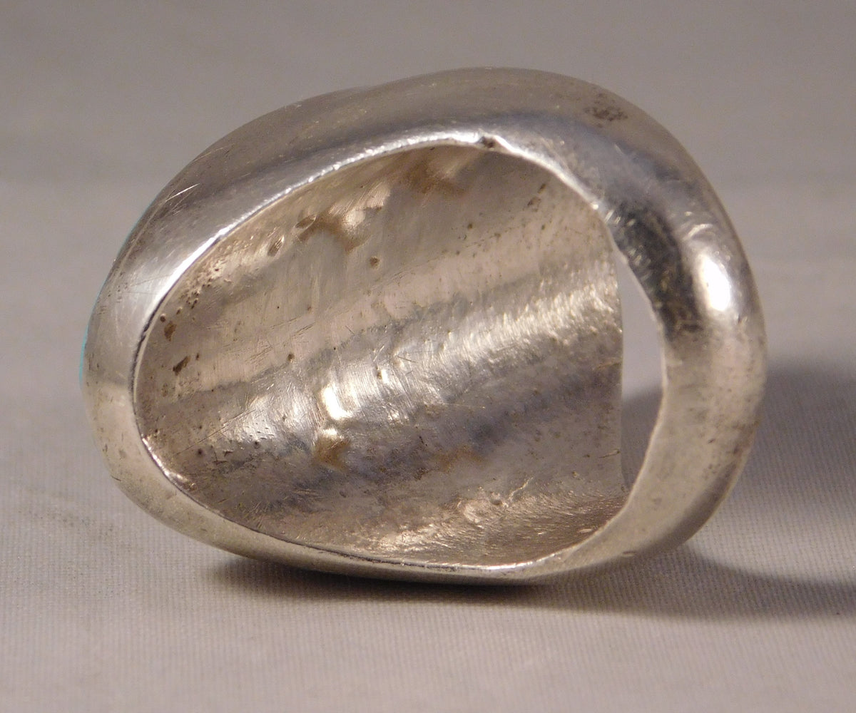 Light Slate Gray Zuni Mother of Pearl and Turquoise .925 Sterling Silver Large Heavy Mens Ring Size 10.25