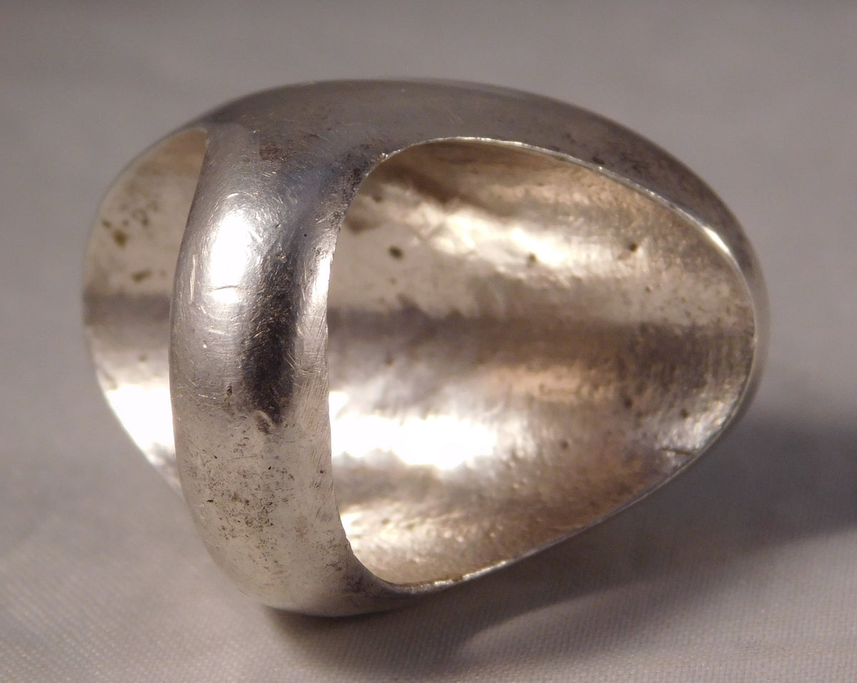Dim Gray Zuni Mother of Pearl and Turquoise .925 Sterling Silver Large Heavy Mens Ring Size 10.25