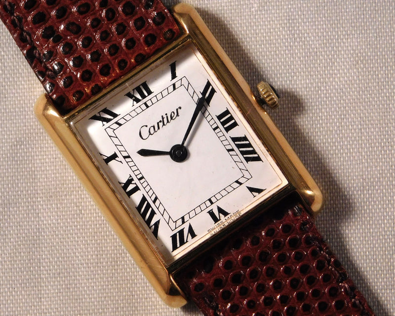 Gray Cartier Tank Manual Wind 18k Gold Electroplated Vintage 1970's Mens Watch....23mm