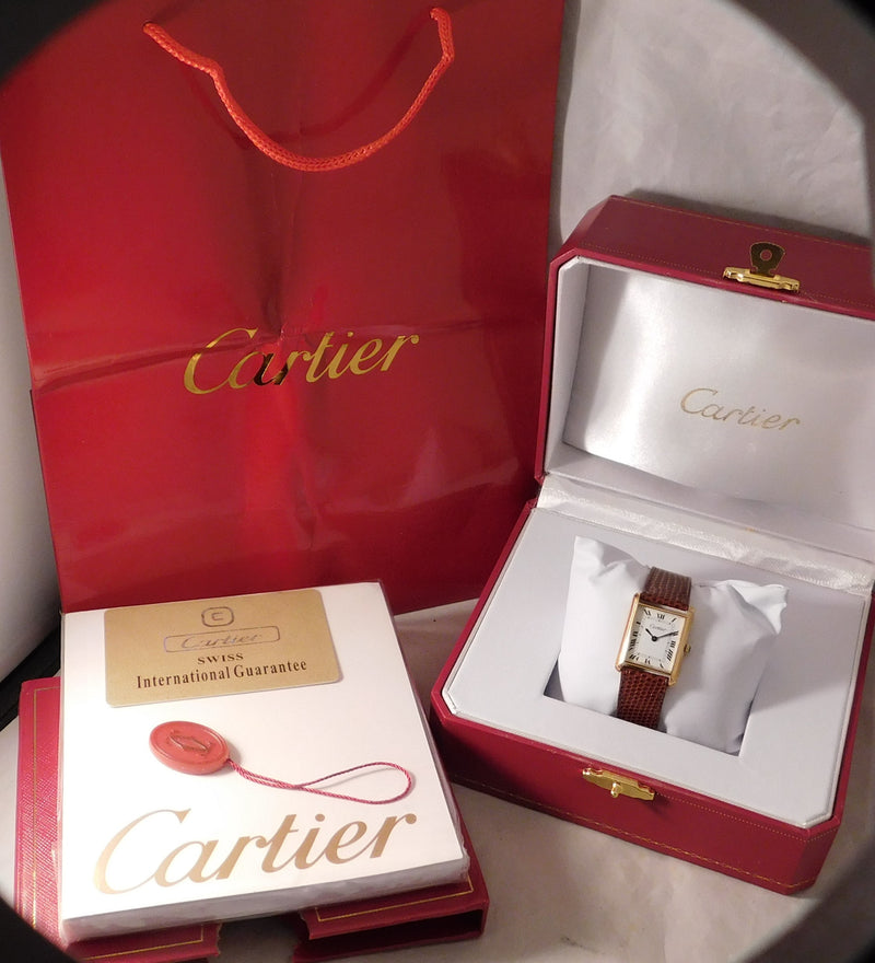 Brown Cartier Tank Manual Wind 18k Gold Electroplated Vintage 1970's Mens Watch....23mm