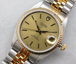 Gray Rolex Tudor Prince Date 74033 18k Solid Gold Bezel Swiss Mens Watch....34mm