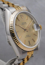 Light Slate Gray Rolex Tudor Prince Date 74033 18k Solid Gold Bezel Swiss Mens Watch....34mm