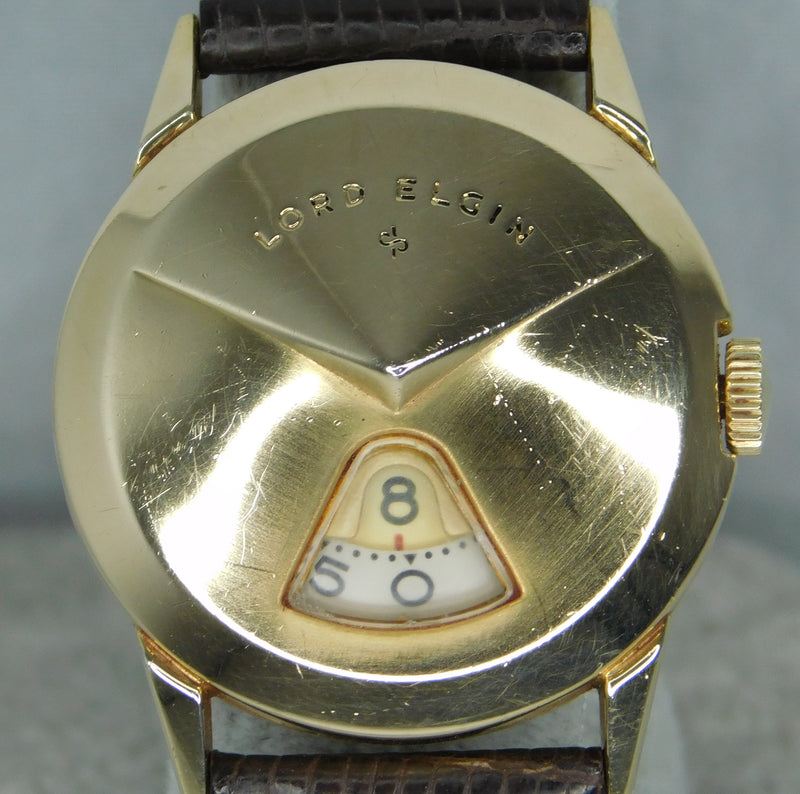 Dim Gray Lord Elgin Chevron Jump Hour Direct Read Vintage 1950's Mens Watch....31mm