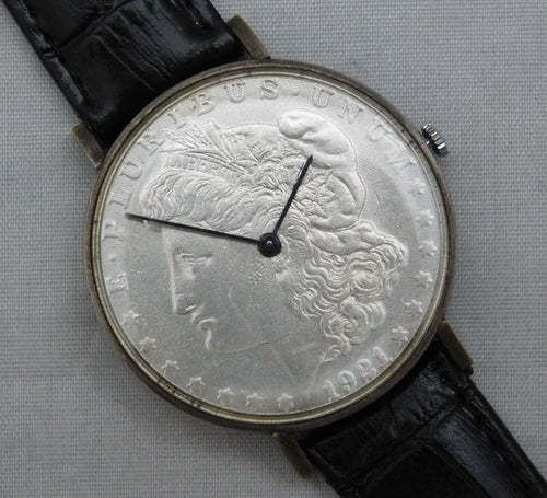 Light Slate Gray Morgan Silver Dollar Coin Watch Vintage 1921 Quartz Movement....38mm