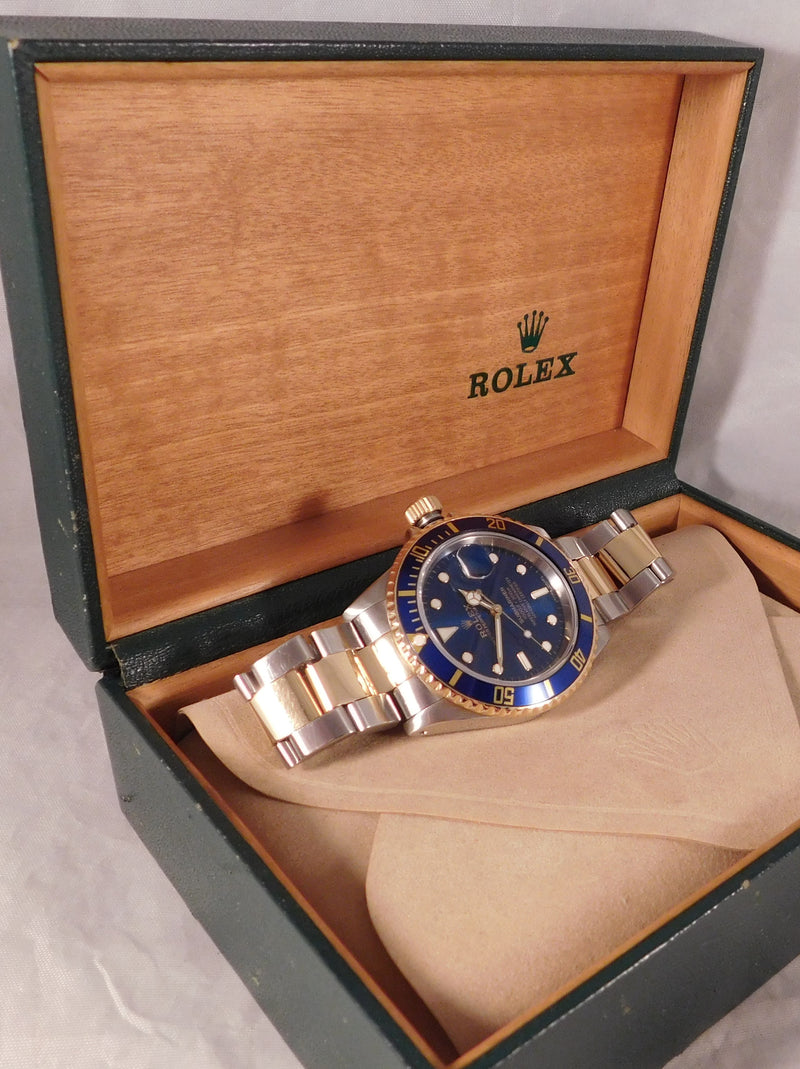 Rosy Brown Rolex Submariner Bluesy 16613 Vintage 1991 18k Solid Gold/SS Mens Watch....40mm