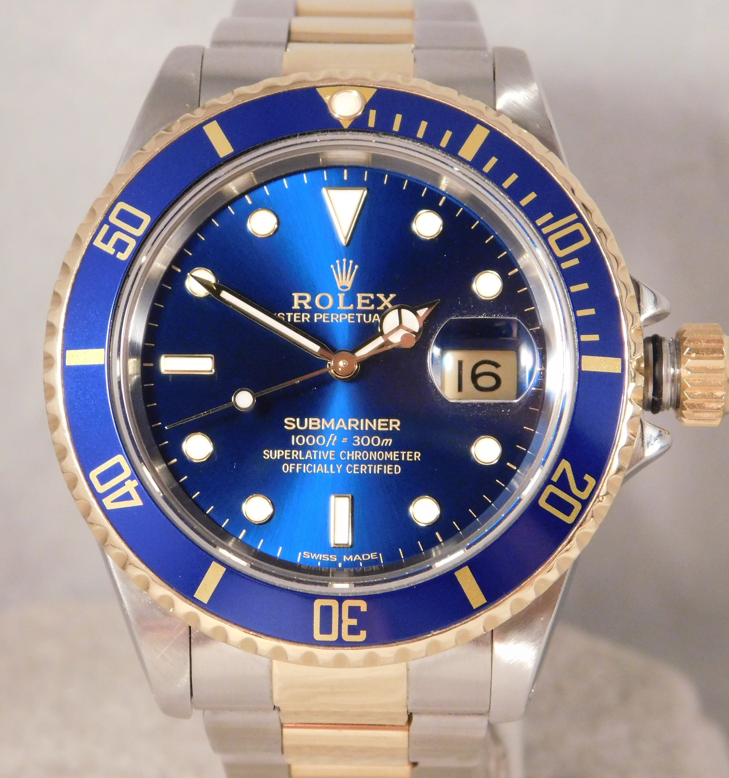 Rolex Submariner 16618 40mm Blue Dial & Bezel 18K Yellow Gold Jubilee  Bracelet 1991 - Houston Jeweler, Custom Fine Jewelry, Swiss Watches