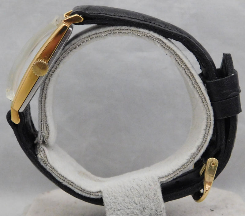 Dark Gray Piaget Classic 18k Gold Plated Case Silver Dial Vintage 1940's Mens Watch....29mm