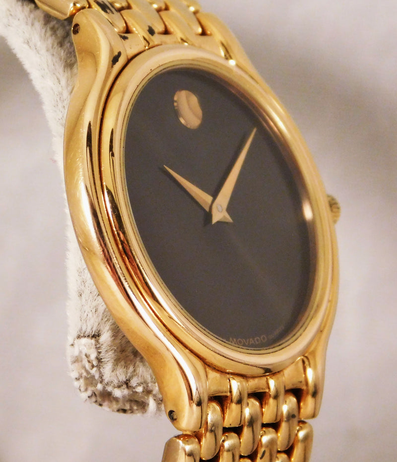Gray Movado Museum 87.33.866 Black Dial Quartz  Gold Plated Mens Watch,,,,32mm