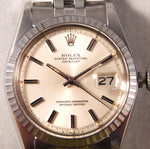 Gray Rolex Datejust 1603 Vintage 1973 Silver Sunburst Pie Pan Dial Mens Watch....36mm