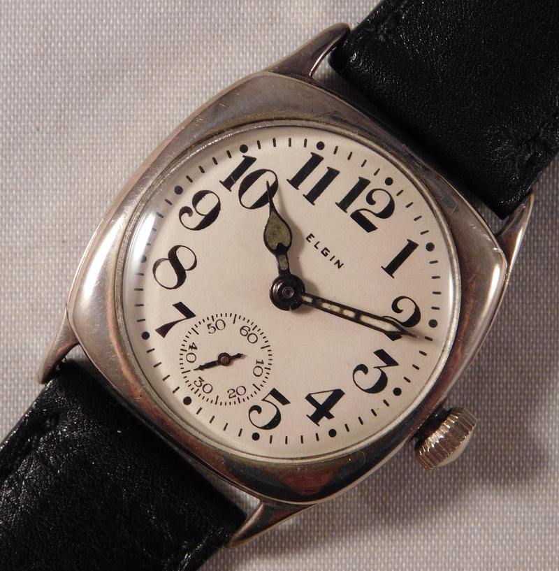 Dark Gray Elgin Classic Vintage 1923 Sterling Silver Recently Serviced Mens Watch....30mm