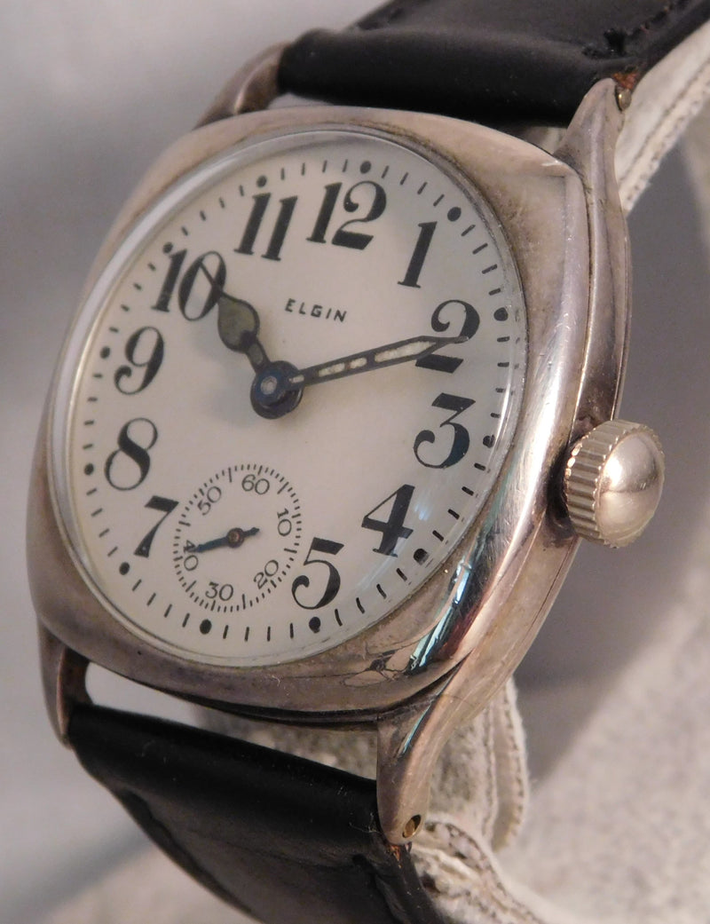 Rosy Brown Elgin Classic Vintage 1923 Sterling Silver Recently Serviced Mens Watch....30mm