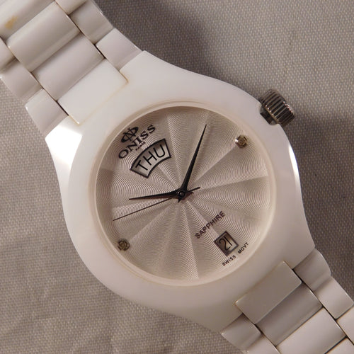 Slate Gray Oniss Paris Elegant Slim White Ceramic Watch With Box, Tag, and Manual....32mm