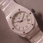 Dim Gray Swiss Legend Throttle White Ceramic Date New Battery Mens Watch....40mm
