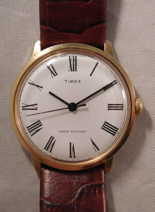 Rosy Brown Timex Marlin Vintage 1977 Roman Numeral Dial Manual Wind Mens Watch....34mm