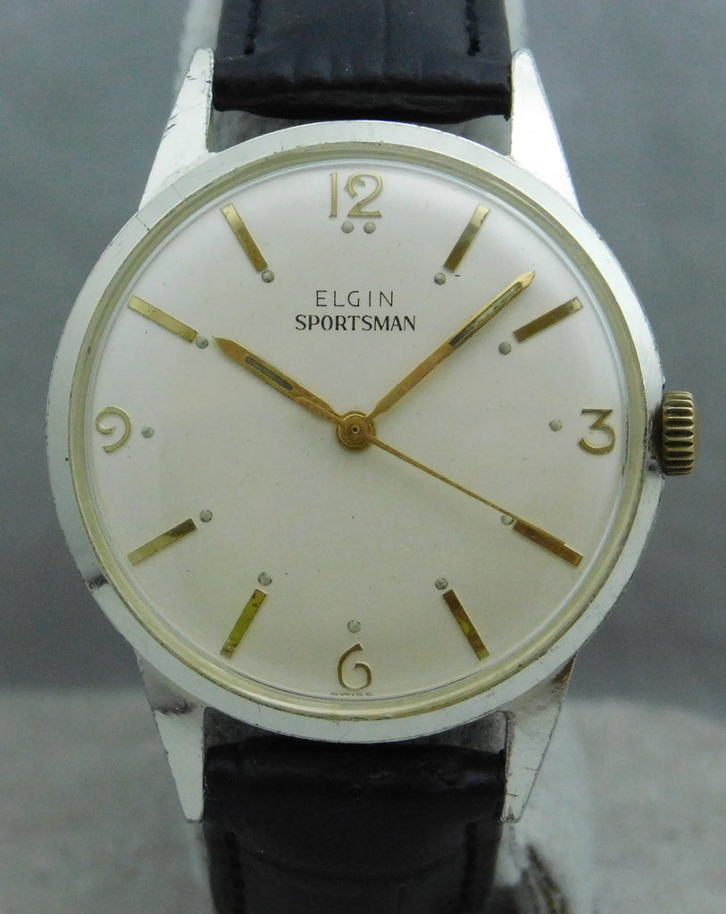 Light Slate Gray Elgin Sportsman Stainless Steel Caliber 824 Manual Wind Vintage 1950's Mens Watch....33mm