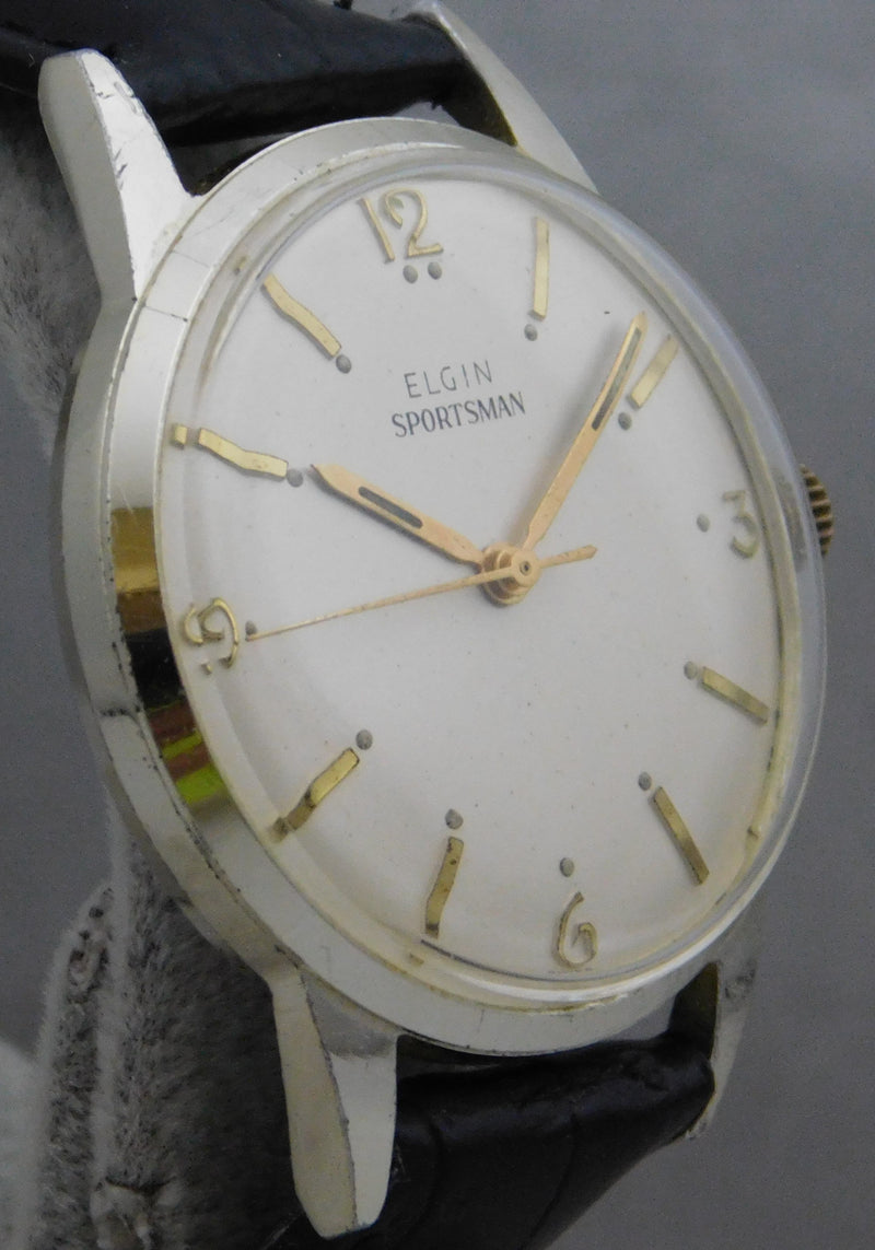 Dim Gray Elgin Sportsman Stainless Steel Caliber 824 Manual Wind Vintage 1950's Mens Watch....33mm