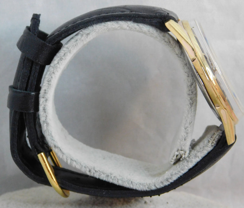 Dark Gray Piaget Classic Black Dial 18K GP Manual Wind Swiss Made 1950's Mens Watch....34mm