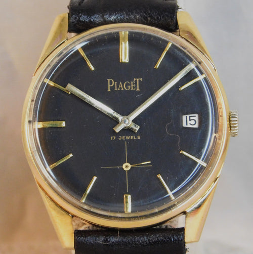 Rosy Brown Piaget Classic Black Dial 18K GP Manual Wind Swiss Made 1950's Mens Watch....34mm