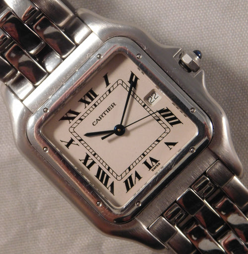 Rosy Brown Cartier Panthere Jumbo Reference 1300 Stainless Steel Mens Quartz Watch....29mm