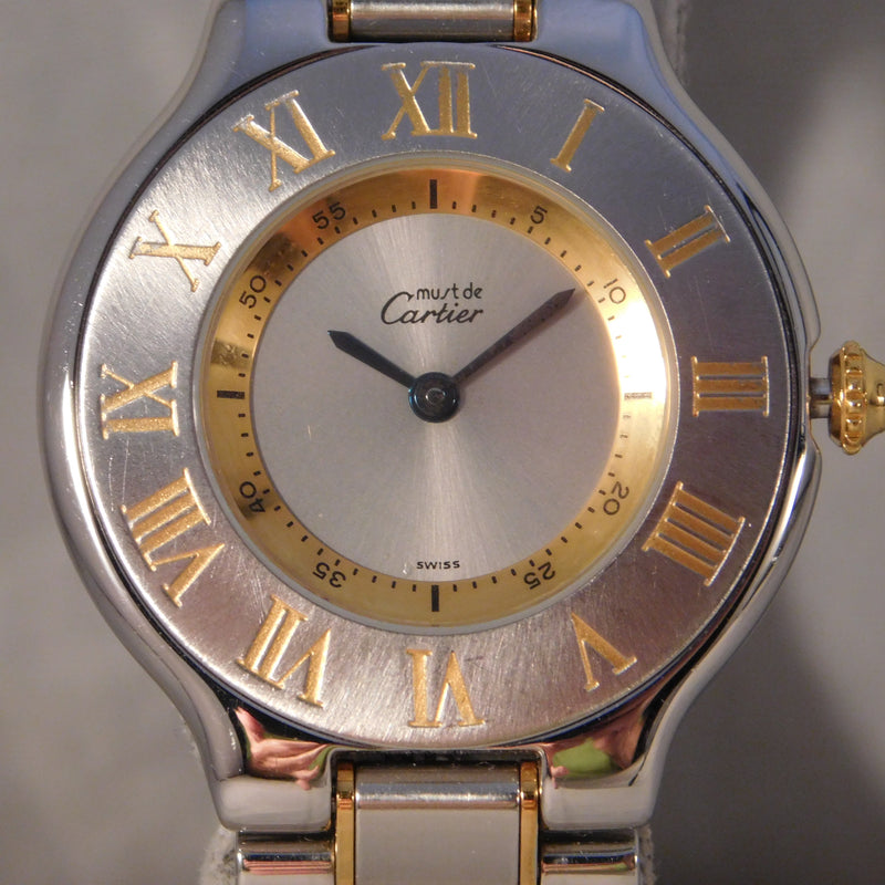 Dim Gray Cartier Must De Cartier 21 Two Tone Ref. 1330 Vintage 1990's Mens Watch....31mm
