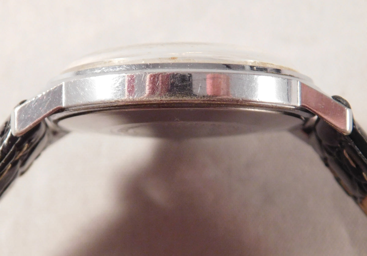 Light Gray Timex Marlin Date Circa 1974 Roman Numeral Dial Stainless Steel Mens Watch....33mm