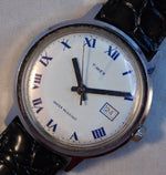Light Slate Gray Timex Marlin Date Circa 1974 Roman Numeral Dial Stainless Steel Mens Watch....33mm
