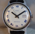 Slate Gray Timex Marlin Date Circa 1974 Roman Numeral Dial Stainless Steel Mens Watch....33mm