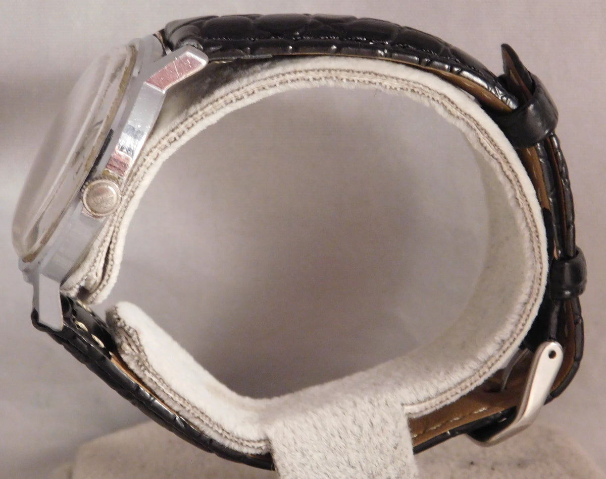 Rosy Brown Timex Marlin Date Circa 1974 Roman Numeral Dial Stainless Steel Mens Watch....33mm
