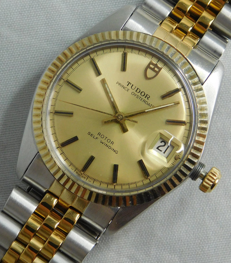 Rosy Brown Rolex Tudor Prince Oysterdate 90713 14k Solid Gold Bezel 1980 Mens Watch....34m