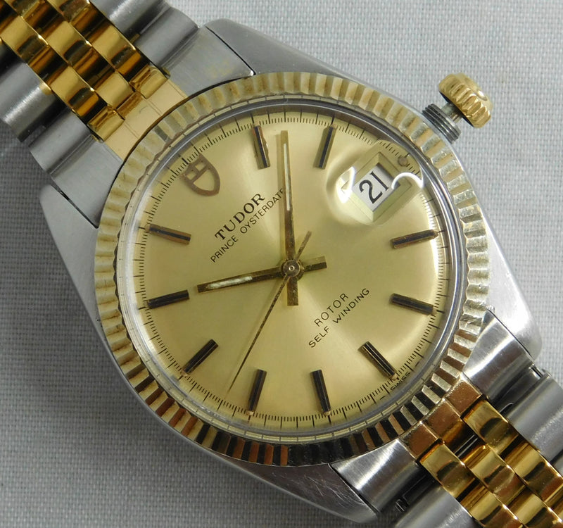Dim Gray Rolex Tudor Prince Oysterdate 90713 14k Solid Gold Bezel 1980 Mens Watch....34m