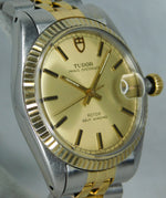 Slate Gray Rolex Tudor Prince Oysterdate 90713 14k Solid Gold Bezel 1980 Mens Watch....34m