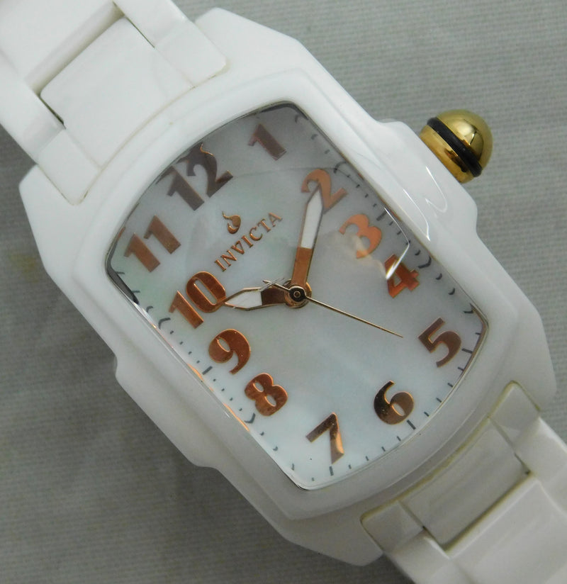 Slate Gray Invicta Lupah Model 1962 White Ceramic With White MOP Dial Ladies Watch....29mm