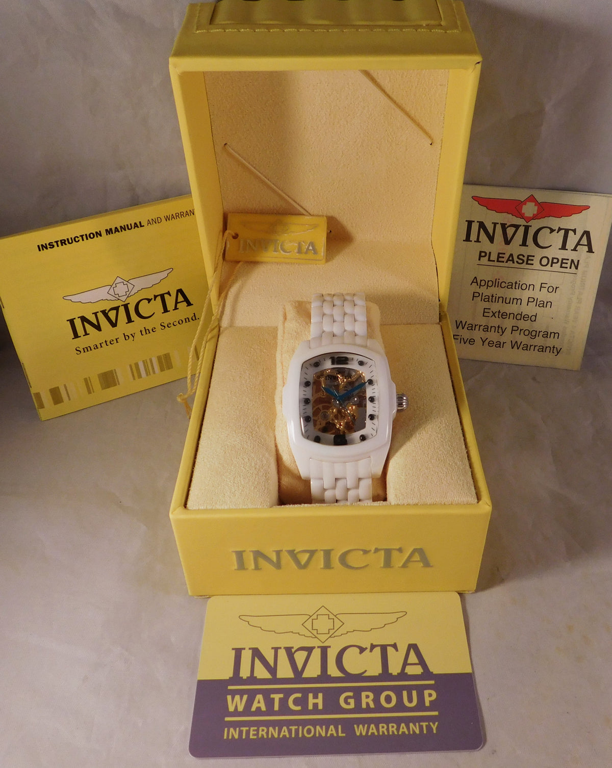 Dim Gray Invicta Lupah Model 1127 Solid White Ceramic Manual Wind Mens Watch....33mm