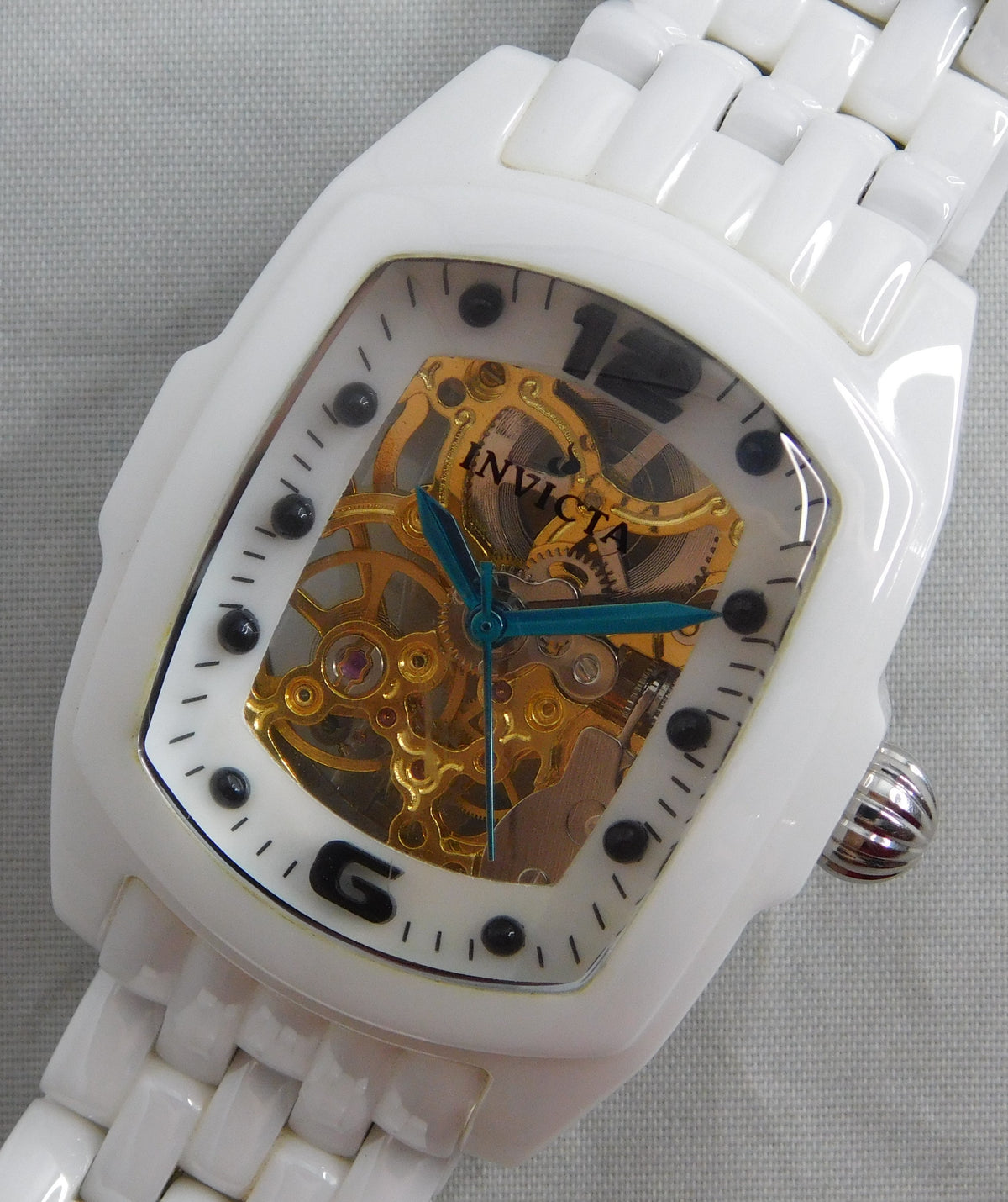 Light Slate Gray Invicta Lupah Model 1127 Solid White Ceramic Manual Wind Mens Watch....33mm