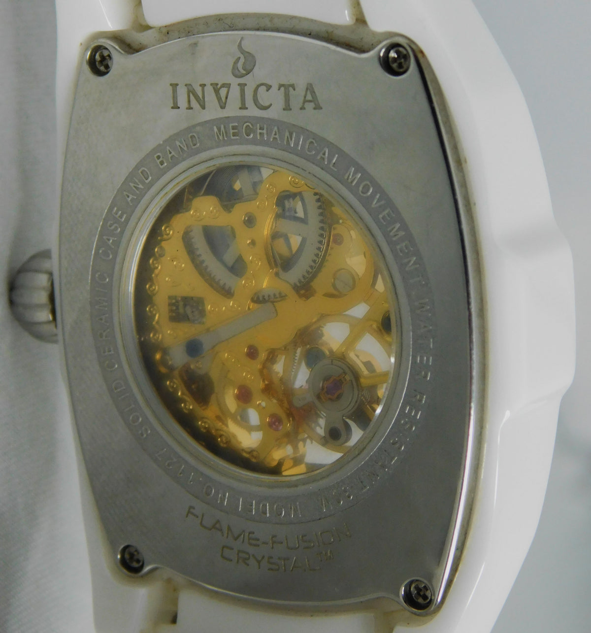 Dim Gray Invicta Lupah Model 1127 Solid White Ceramic Manual Wind Mens Watch....33mm