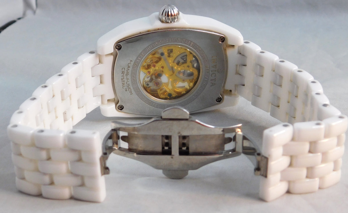 Dark Gray Invicta Lupah Model 1127 Solid White Ceramic Manual Wind Mens Watch....33mm