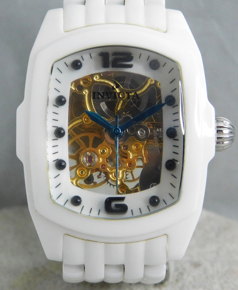 Gray Invicta Lupah Model 1127 Solid White Ceramic Manual Wind Mens Watch....33mm