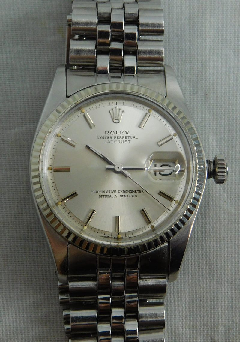 Rolex Datejust 1601 SS 18k Solid White Gold Bezel Vintage 1969