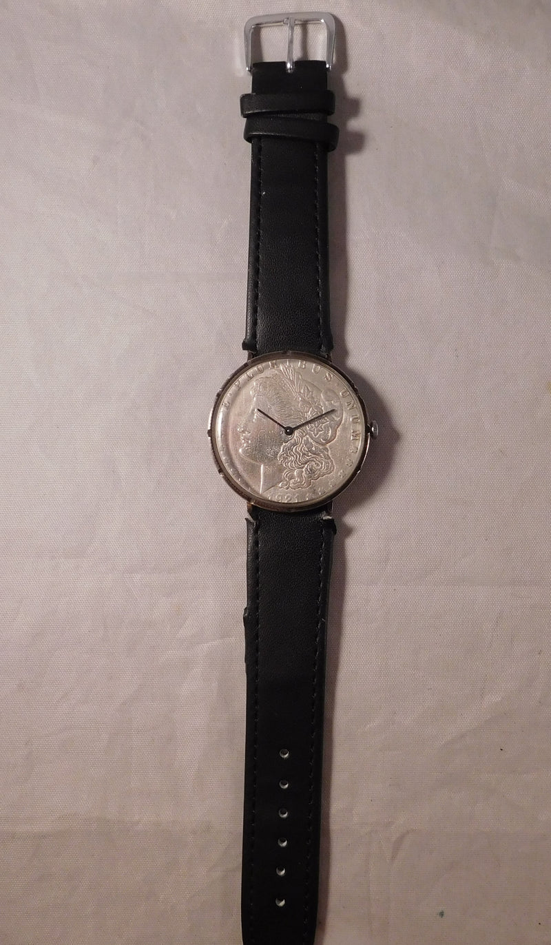 Rosy Brown Morgan Silver Dollar 1921 Coin Watch Swiss 17 Jewel Manual Wind Movement....38mm