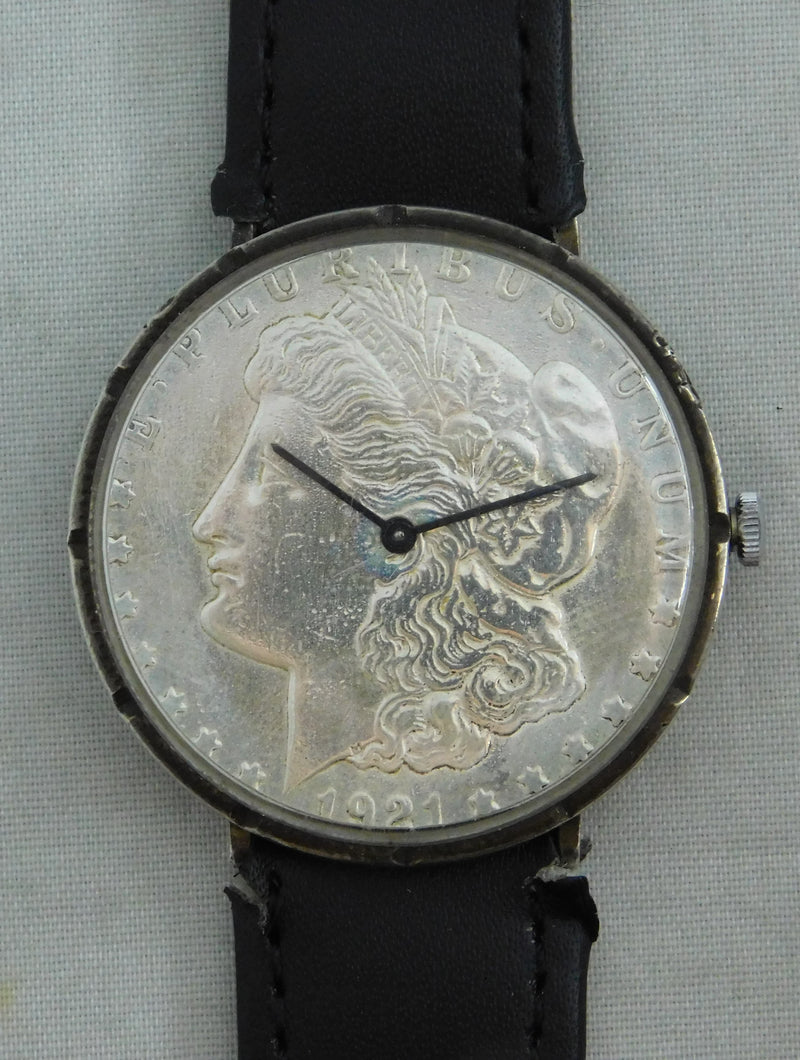 Light Slate Gray Morgan Silver Dollar 1921 Coin Watch Swiss 17 Jewel Manual Wind Movement....38mm