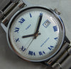 Dim Gray Timex Marlin Date Circa 1974 Roman Numeral Dial SS Manual Wind Mens Watch....33