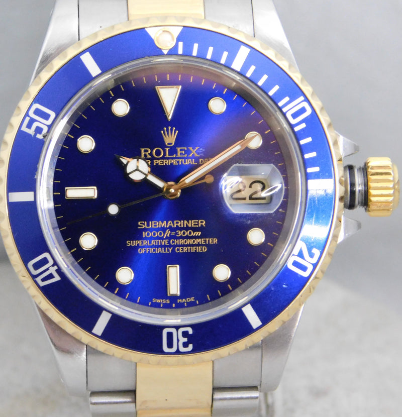 Gray Rolex Submariner Bluesy 16613 Vintage 2000 18k Solid Gold/SS Mens Watch....40mm