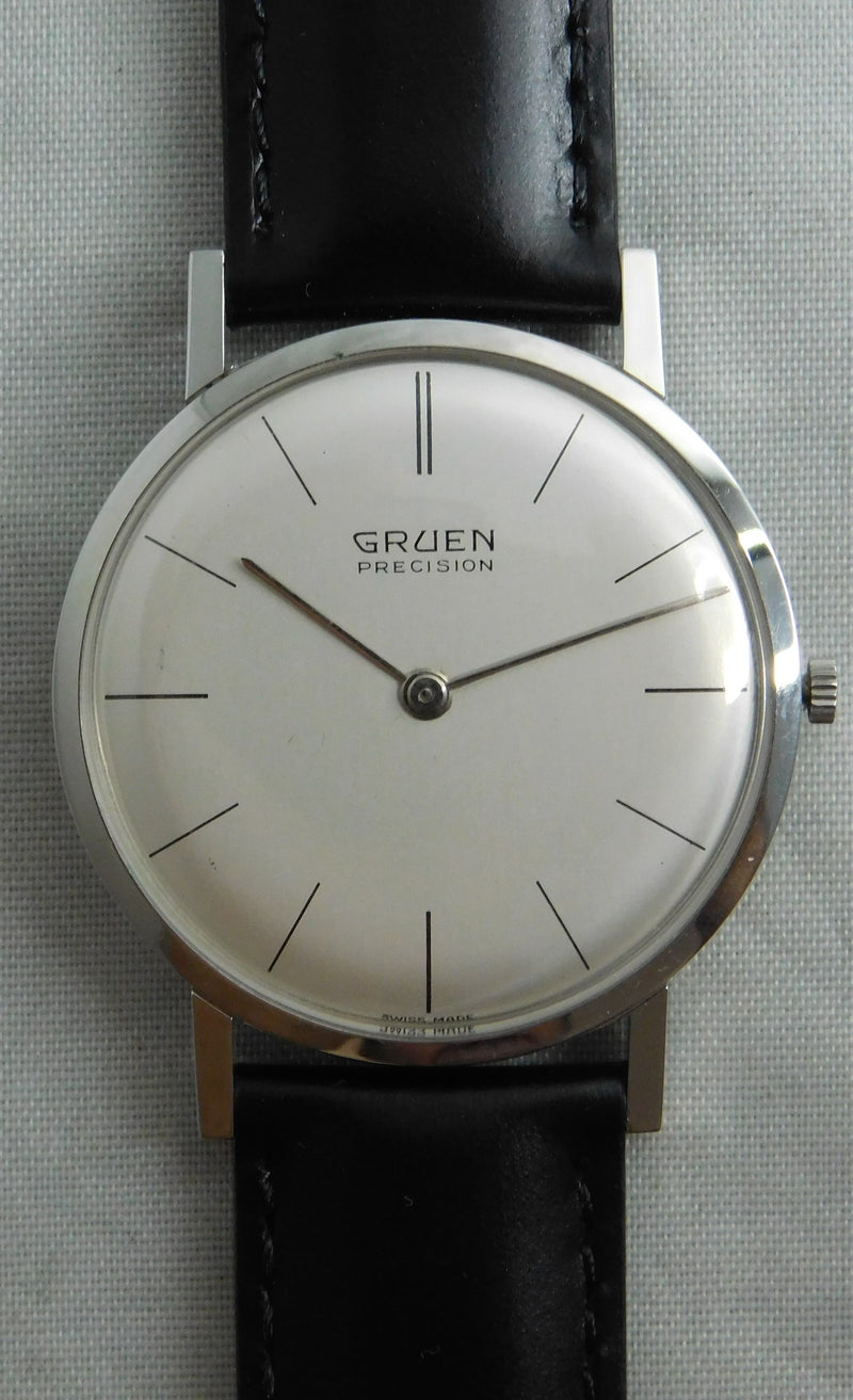 Light Slate Gray Gruen Precision Swiss Made SS Manual Wind Silver Dial 1950's Mens Watch....33mm