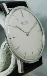Dark Gray Gruen Precision Swiss Made SS Manual Wind Silver Dial 1950's Mens Watch....33mm
