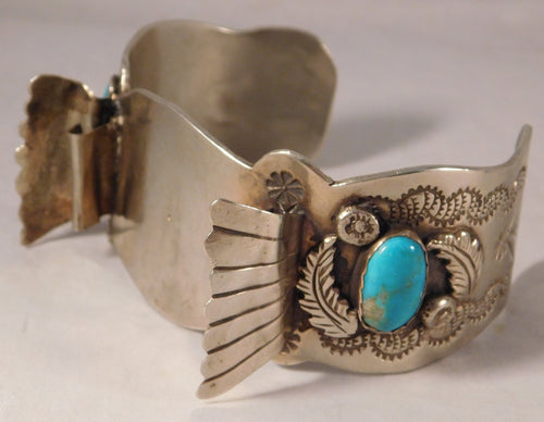Rosy Brown Navajo Native American Sterling Silver Turquoise Mens Watch Cuff Bracelet